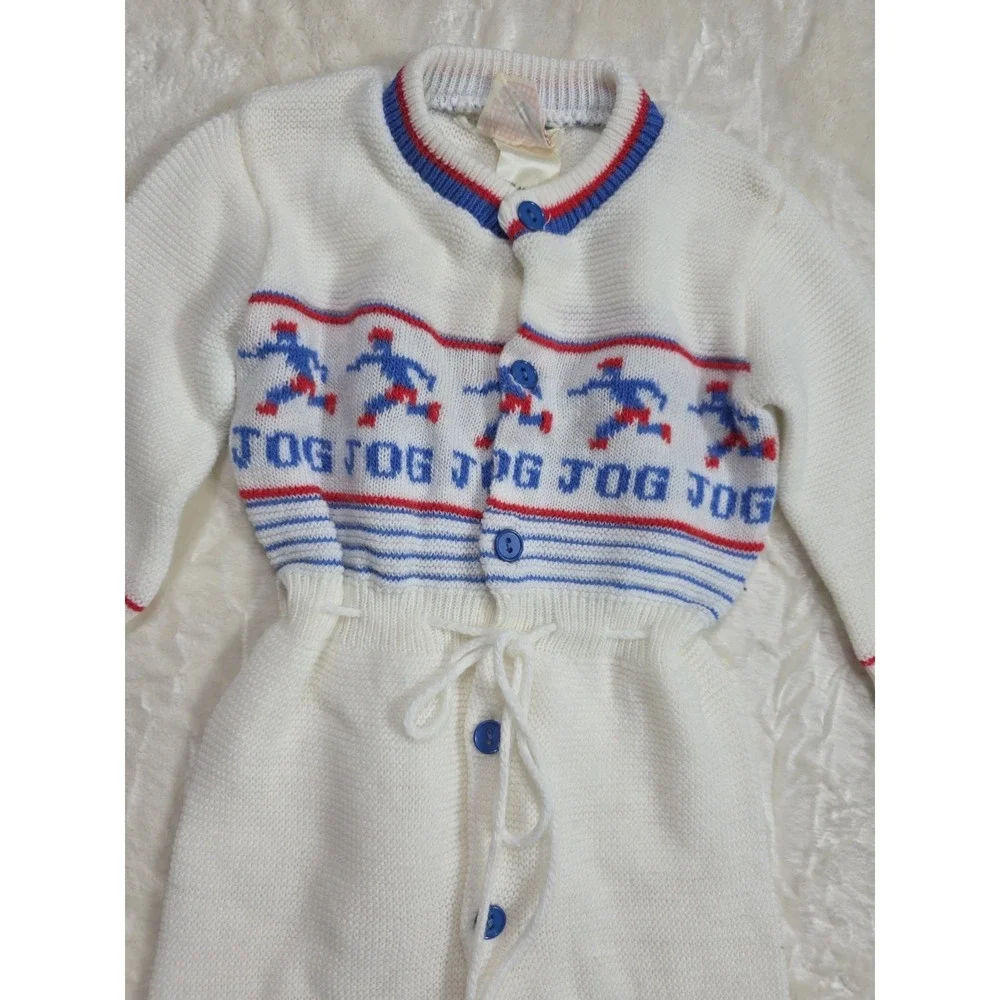 Vintage 70s 80s Childwise JOG Knit Baby Romper Footed 0-12M Japan Unisex